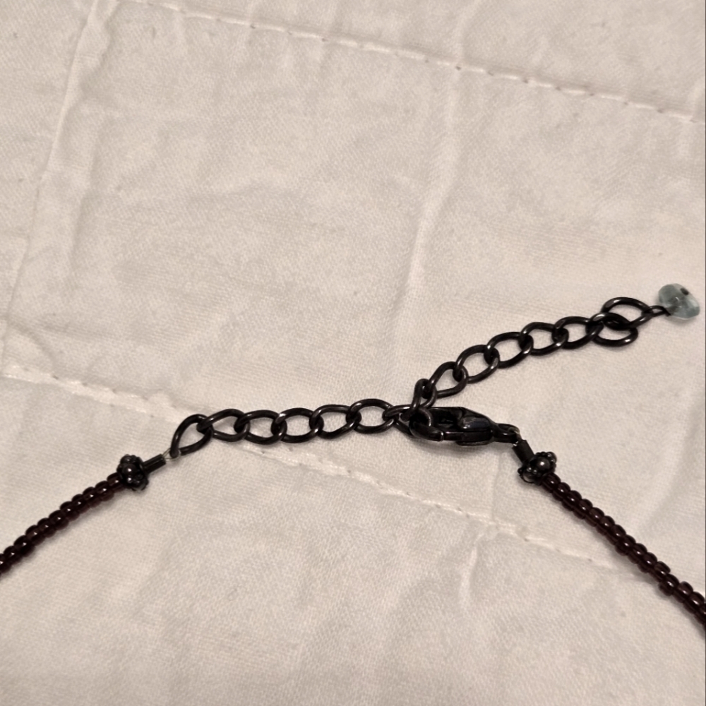 Elegant Beaded Necklace with Aqua and Bronze colored beads. Adjustable length - Picture 8 of 13